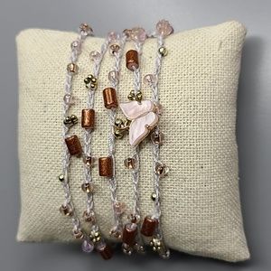 Women's Wrap Bracelet Light Gray Gold Blush Pink  Beads Butterfly Handmade Cute